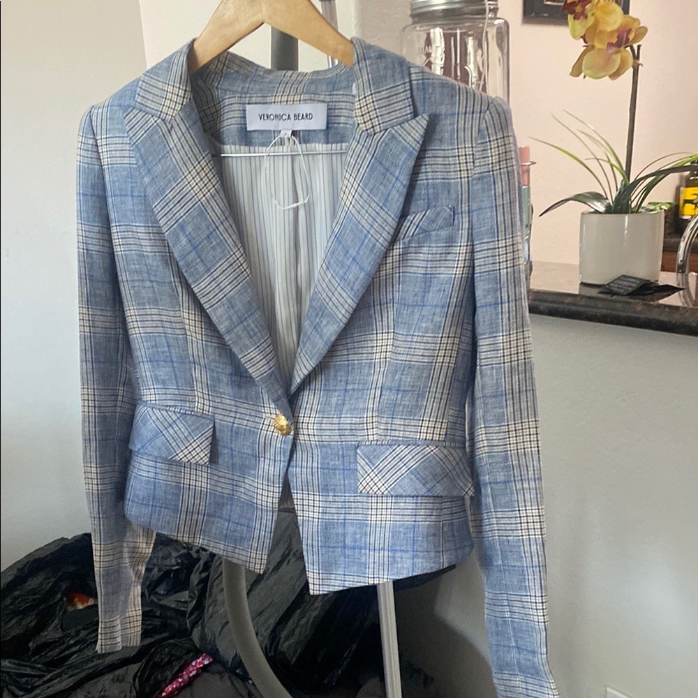 Veronica Beard Blue and White Plaid Blazer